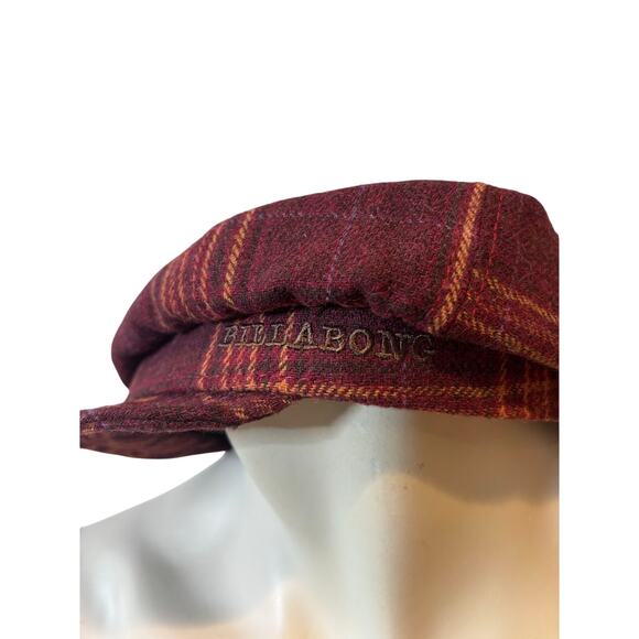 Billabong Newsboy Hat Wool Polyester One Size Adult Maroon Plaid Tartan Crimson - Picture 2 of 7